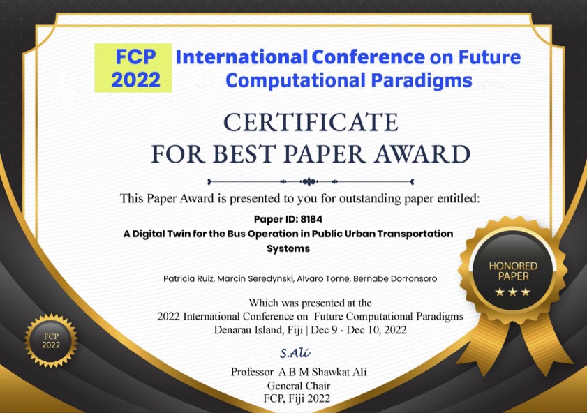 Best paper award at the International Conference on Future Computational Paradigms 2022